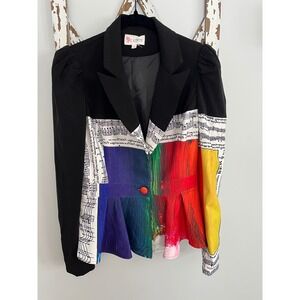 L'ATISTE Sound of Music Musical Notes Printed Ruffle Blazer Size Large